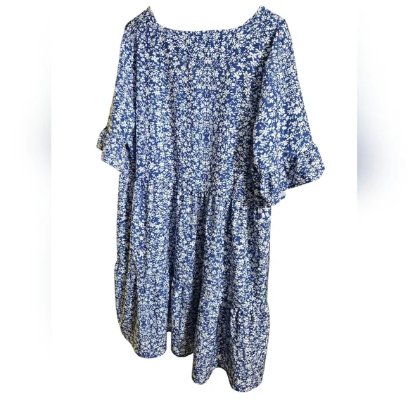 Blue Floral Dress with Ruffle Sleeves XL - Picture 2 of 4